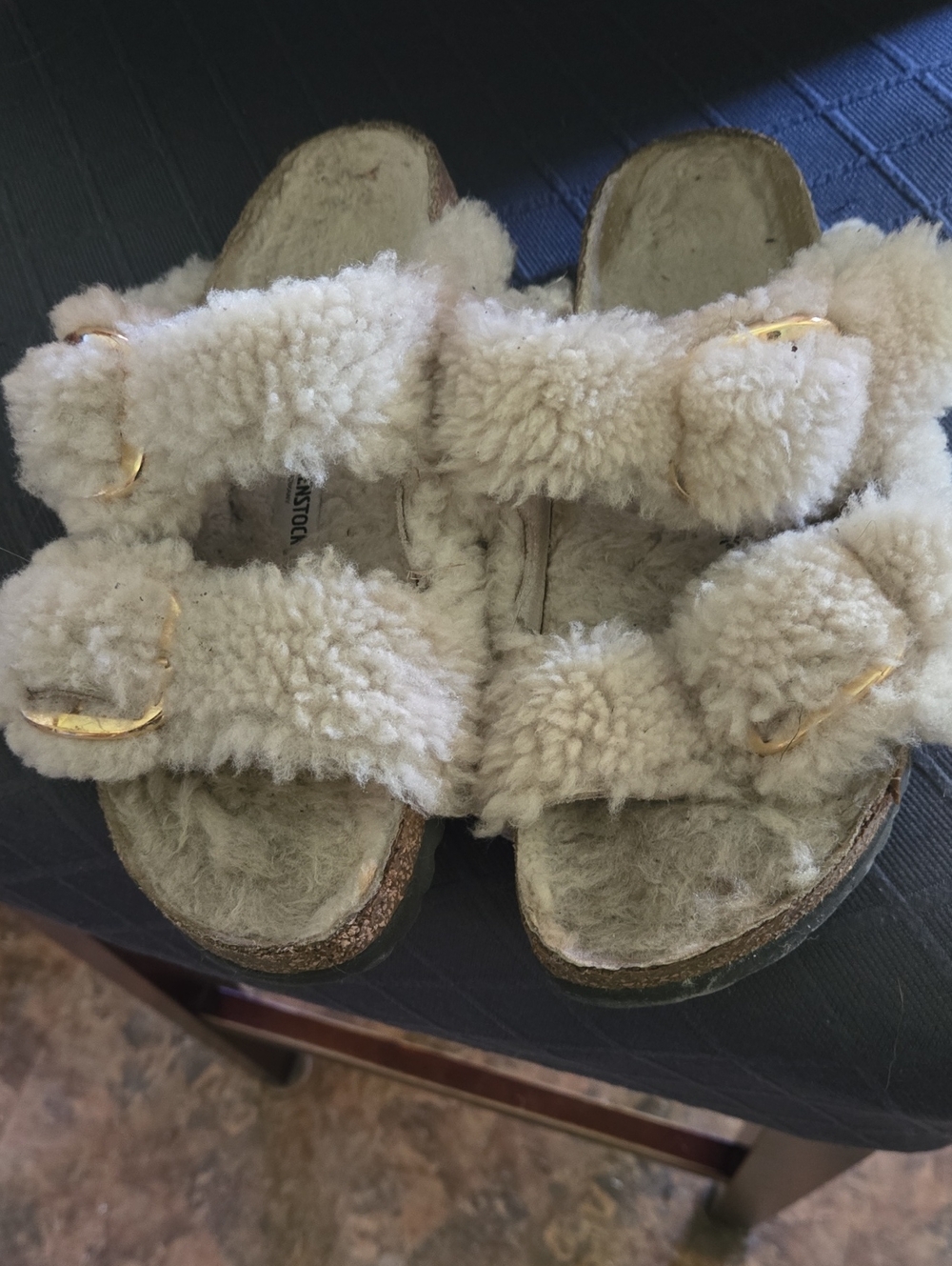 Birkenstock Shearling Double-Buckle Slides — Cream